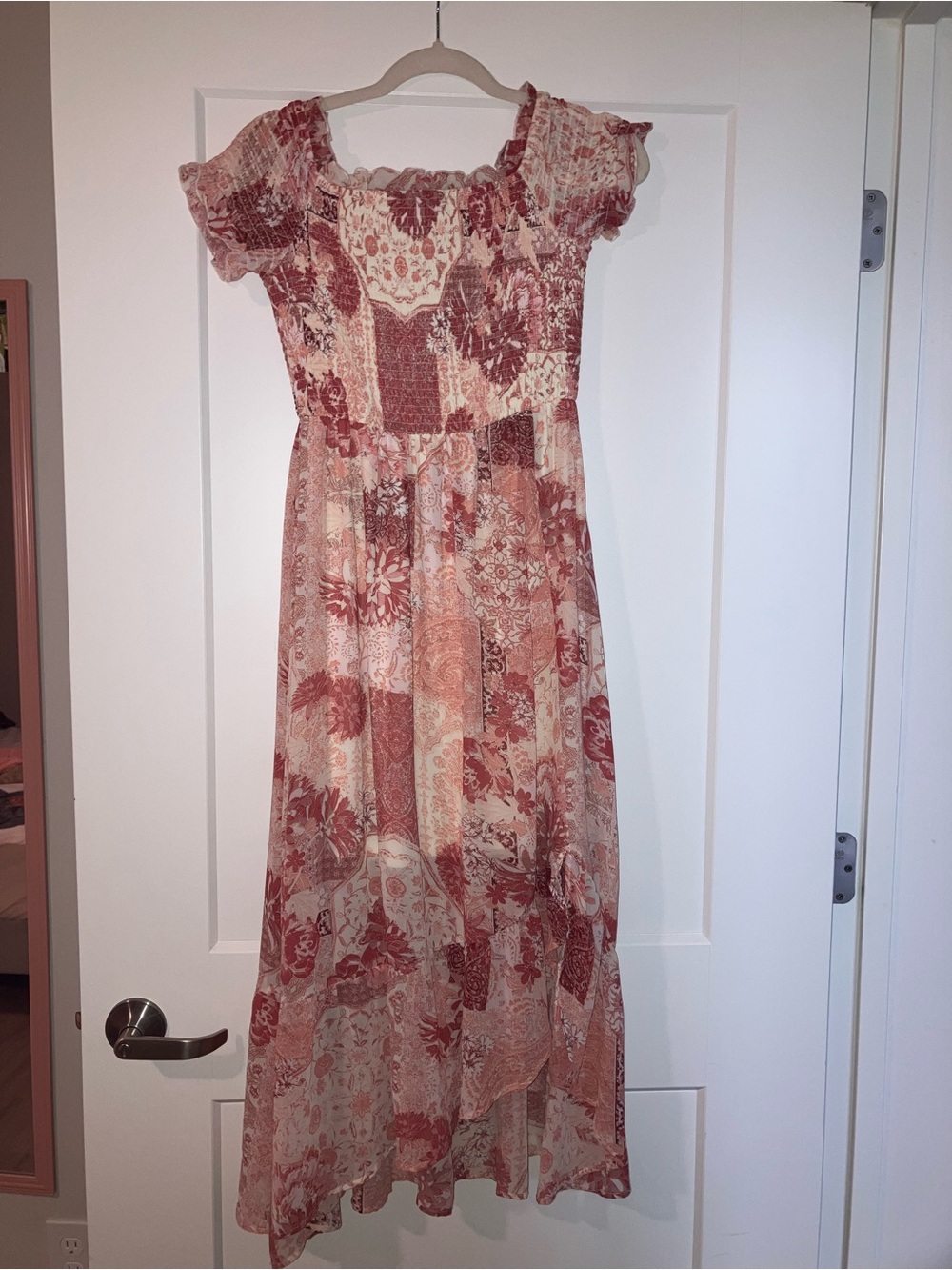Maurices Pink and Cream High-Low Floral Midi-Maxi Dress